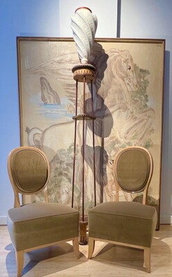 Andre Arbus documented pair of sycamore slipper chairs