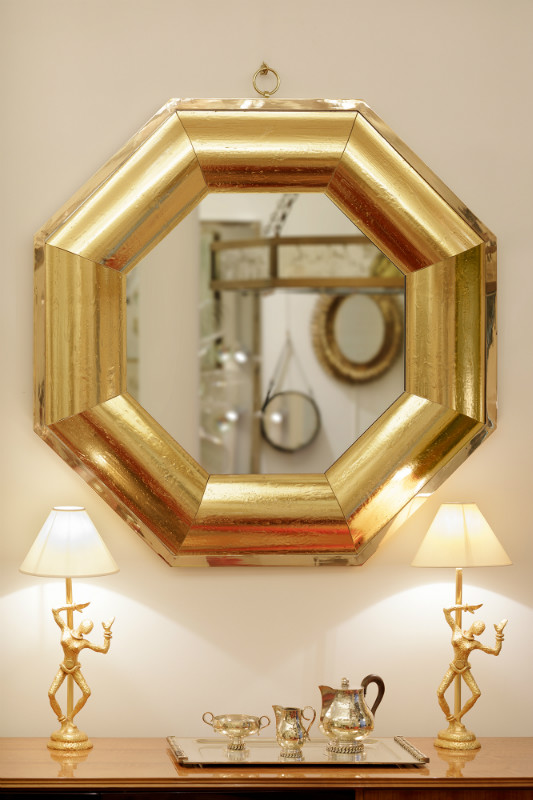 André HAYAT Mirror model 'Palm spring' gold octogonnal mercury
