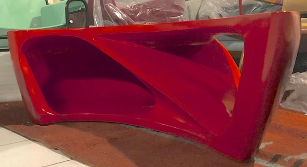 Boomerang shaped red abstract coffee table