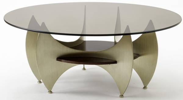 brazilian abstract  brushed iron steel & mahogany coffee table
