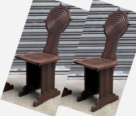 Charles Dudouyt style rare pair of wood carved chairs
