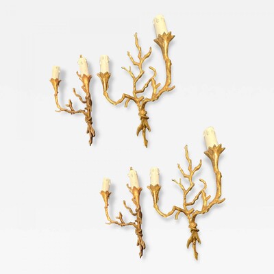 Felix Agostini style rarest set of 2 gold bronze organic sconces