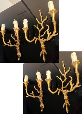 Felix Agostini style rarest set of 2 gold bronze organic sconces
