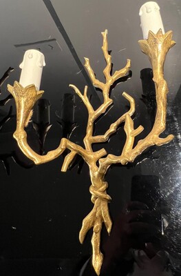 Felix Agostini style rarest set of 2 gold bronze organic sconces