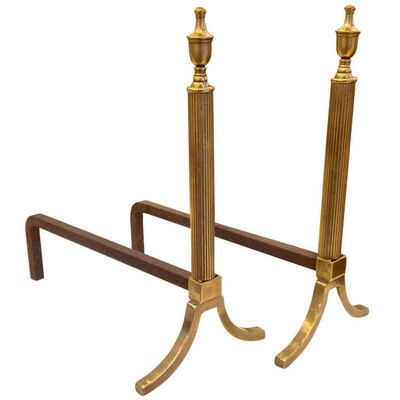 French Neoclassic Brass Andirons