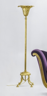 Gilbert Poillerat gold leaf wrought iron neo classic floor lamp