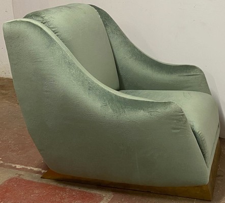 Italian comfy pair of club chair with a gold brass base