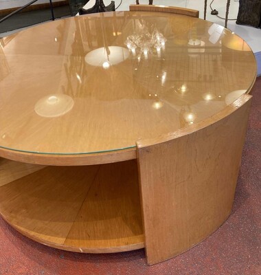 Jacques Adnet largest 4 feet 2 tiers sycamore coffee table