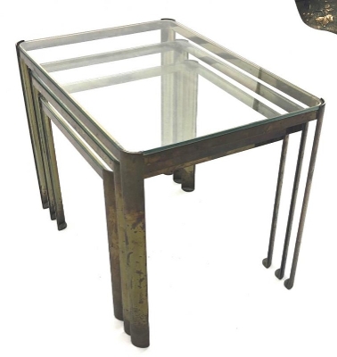 Jacques Quinet Bronze and Glass 3 nesting table set