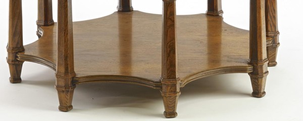 JC Moreux style Neoclassical hexagonal oak 2 tier coffee table