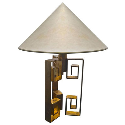 Jean Royère Gold Leaf Wrought Iron Table Lamp Model 