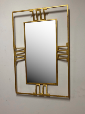 Jean Royere rarest documented gold leaf wrought iron mirror