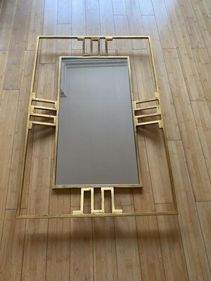 Jean Royere rarest documented gold leaf wrought iron mirror