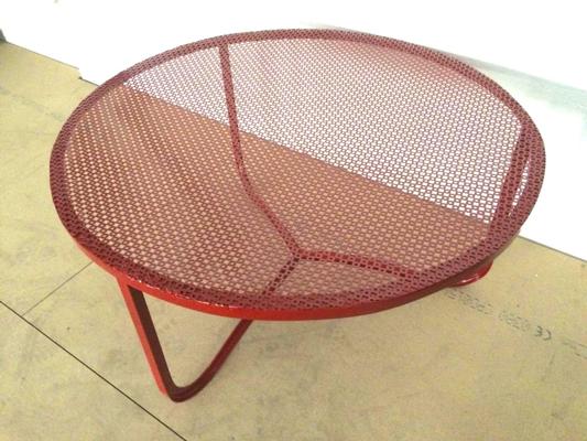 Jean Royere Tripod Red Lacquered Perforated Iron Coffee Table