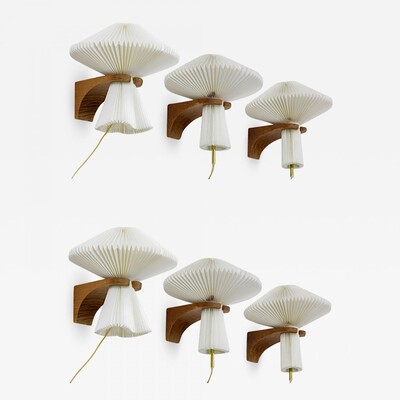 Le Klint exceptional set of 6 oak sconces with pleated shade
