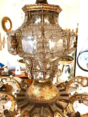 Maison Bagues baroque gold leaf wrought iron chandelier