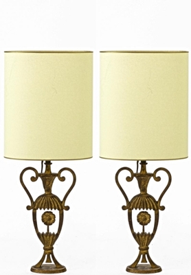Maison Bagues  pair of gold leaf wrought iron lamps