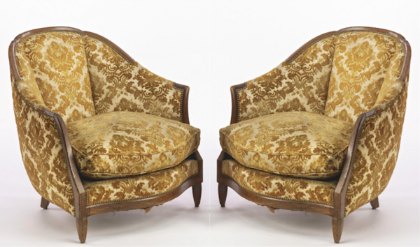 maison Dominique early art deco pair of vintage comfy club chairs