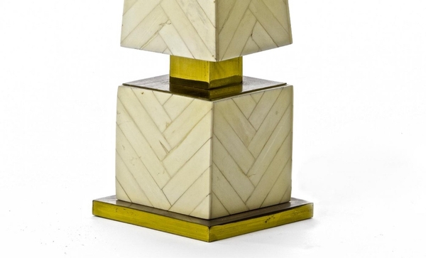 Maison Jansen chicest obelisk shaped faux ivory marquetery pair o