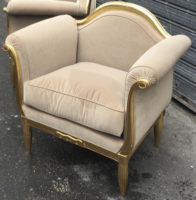 Maurice Dufrene refined art deco carved gilt wood frame chairs