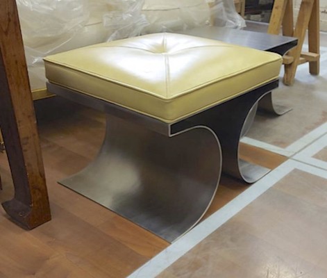 Michel Boyer iconic pair of bruised steel and leather stool