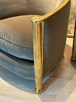 Paul Follot attributed pair of rare gold leaf barrel chairs