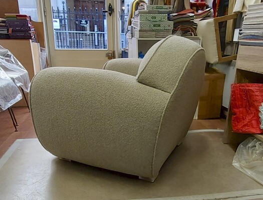 Rene Drouet documented roundish pair of comfy club chairs