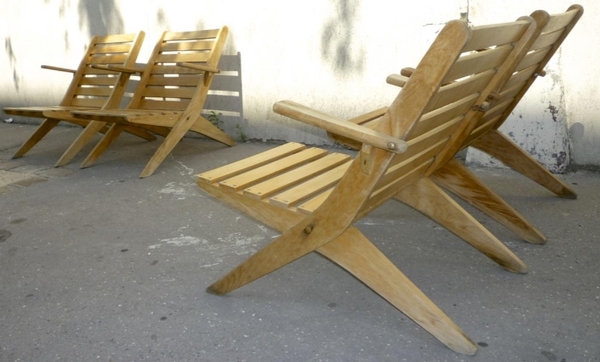 Style of Jeanneret Set of 4 Folding Lounge Chairs